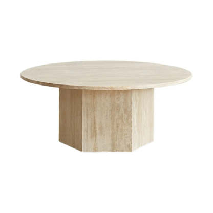Modern Beige Travertine Round Low Coffee Table