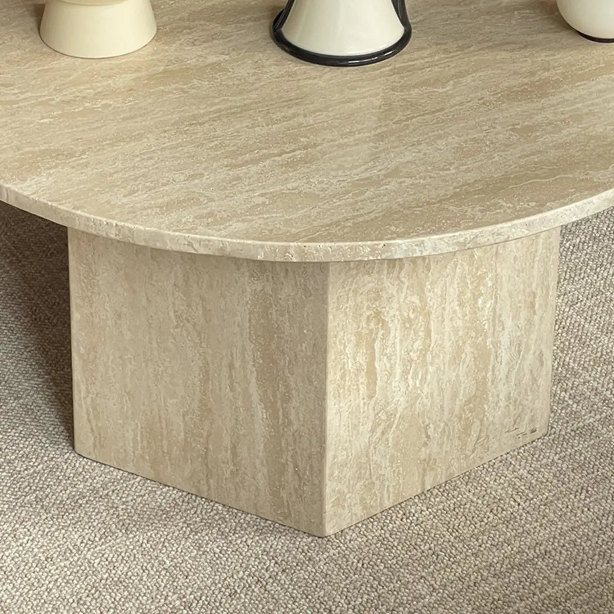 Modern Beige Travertine Round Low Coffee Table
