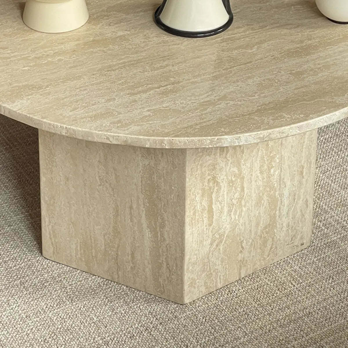 Modern Beige Travertine Round Low Coffee Table