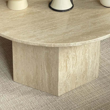 Modern Beige Travertine Round Low Coffee Table