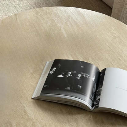 Modern Beige Travertine Round Low Coffee Table