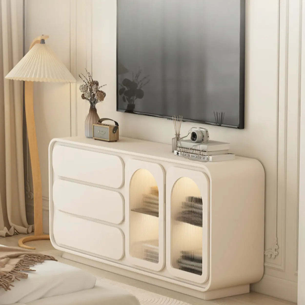 Modern Beige LED TV Stand with Storage