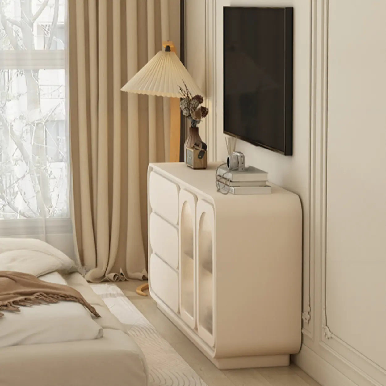 Modern Beige LED TV Stand with Storage