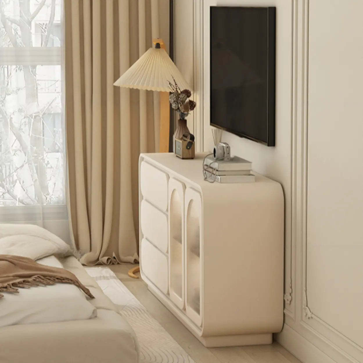 Modern Beige LED TV Stand with Storage