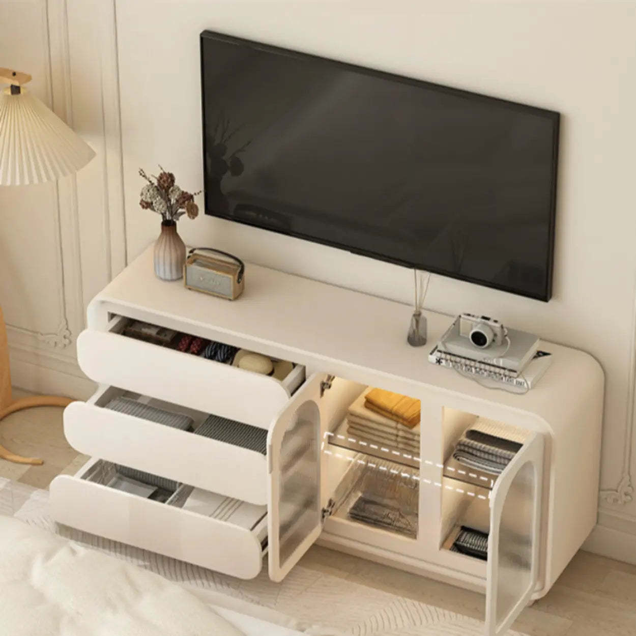 Modern Beige LED TV Stand with Storage