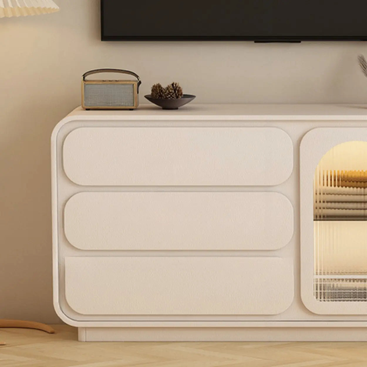 Modern Beige LED TV Stand with Storage