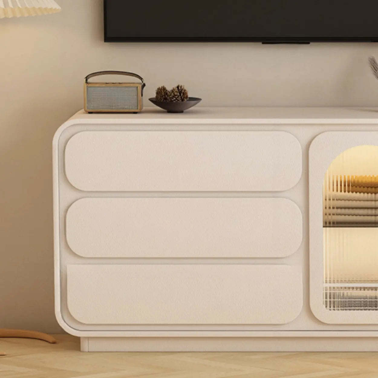 Modern Beige LED TV Stand with Storage