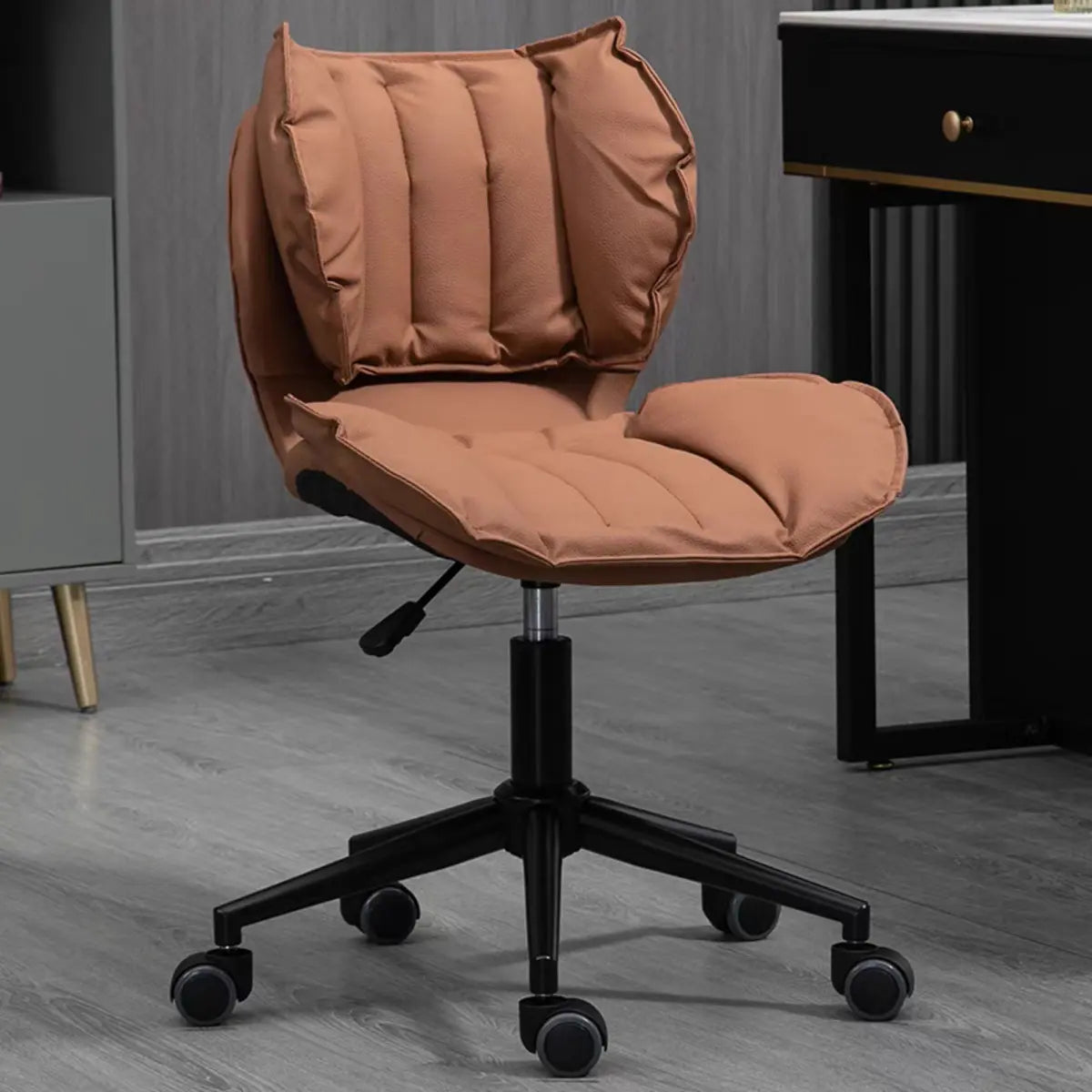 Modern Beige Upholstered Alloy Office Stool with Wheels — Silver / Grey