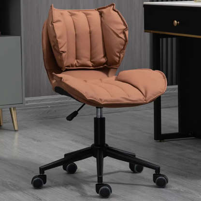 Modern Beige Upholstered Alloy Office Stool with Wheels — Silver / Grey