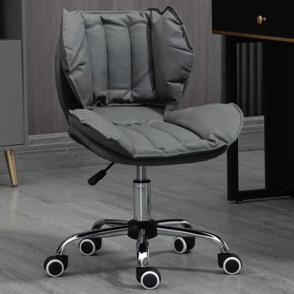 Modern Beige Upholstered Alloy Office Stool with Wheels