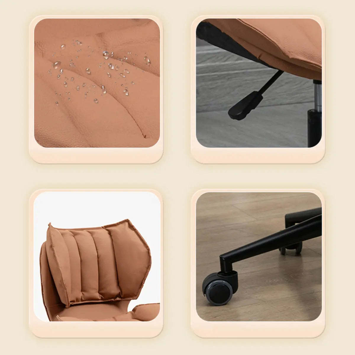 Modern Beige Upholstered Alloy Office Stool with Wheels