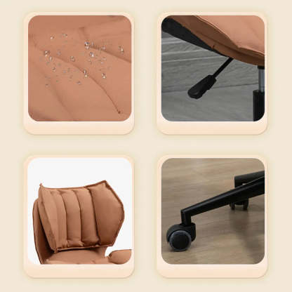 Modern Beige Upholstered Alloy Office Stool with Wheels