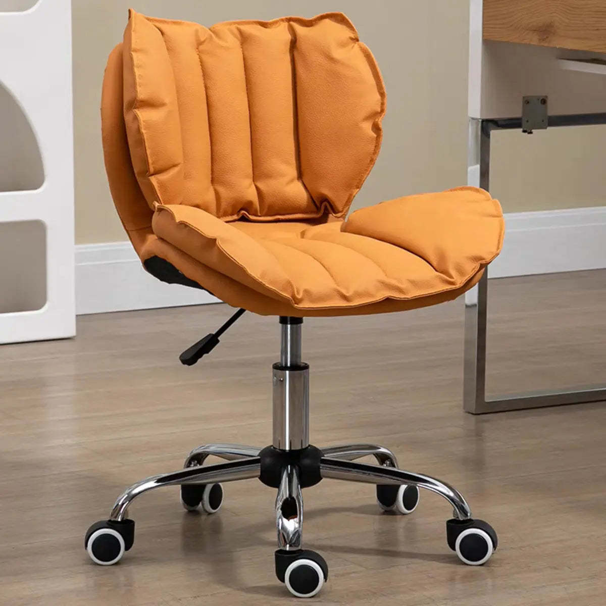 Modern Beige Upholstered Alloy Office Stool with Wheels