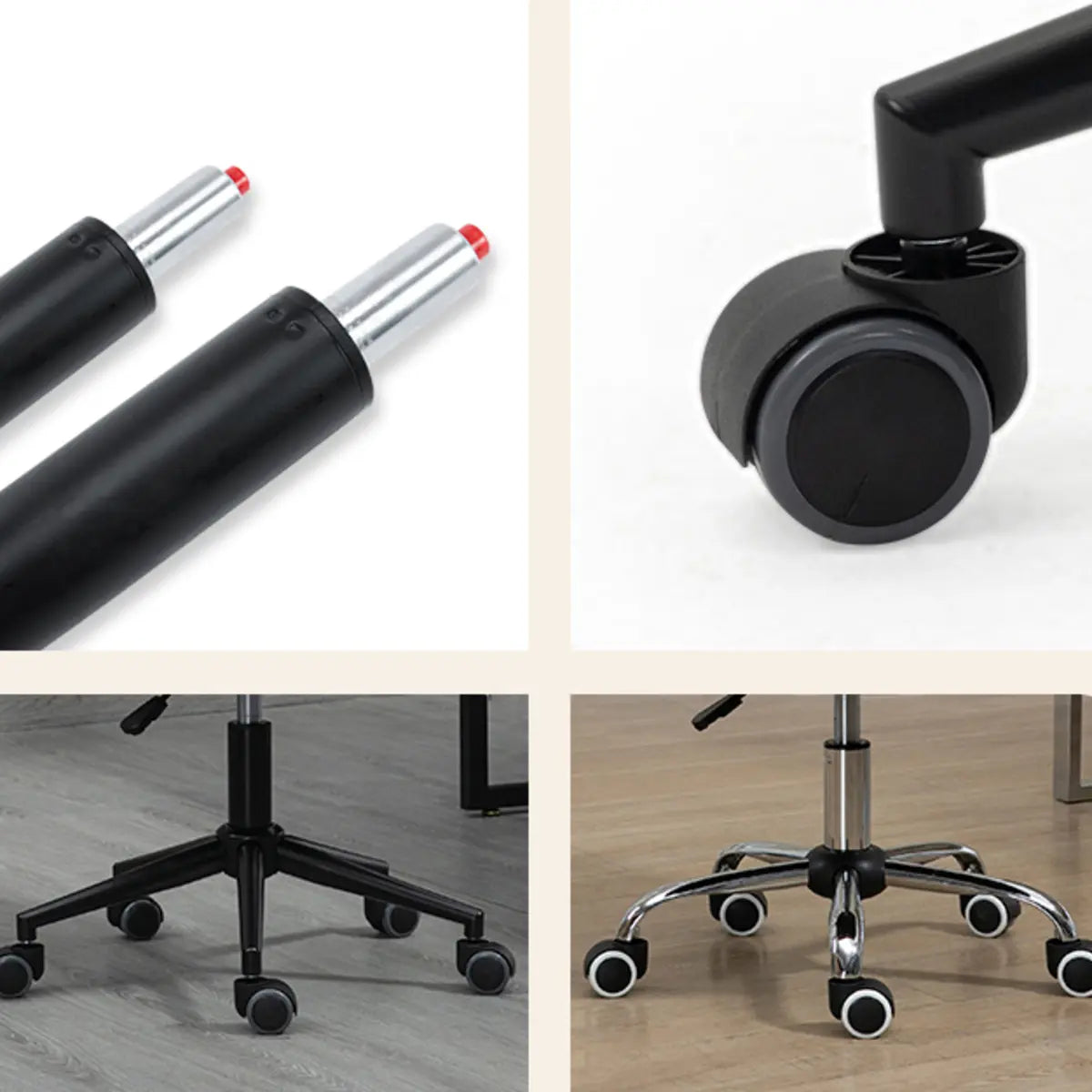Modern Beige Upholstered Alloy Office Stool with Wheels