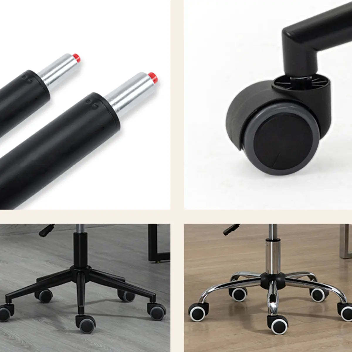 Modern Beige Upholstered Alloy Office Stool with Wheels