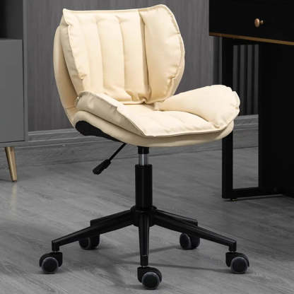 Modern Beige Upholstered Alloy Office Stool with Wheels — Black / Brown