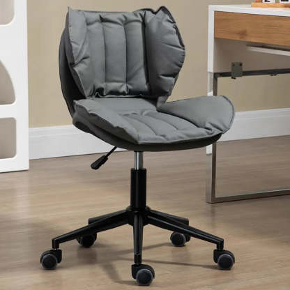 Modern Beige Upholstered Alloy Office Stool with Wheels — Black / Grey