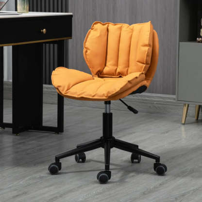 Modern Beige Upholstered Alloy Office Stool with Wheels — Black / Off-White