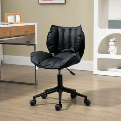 Modern Beige Upholstered Alloy Office Stool with Wheels — Black / Orange