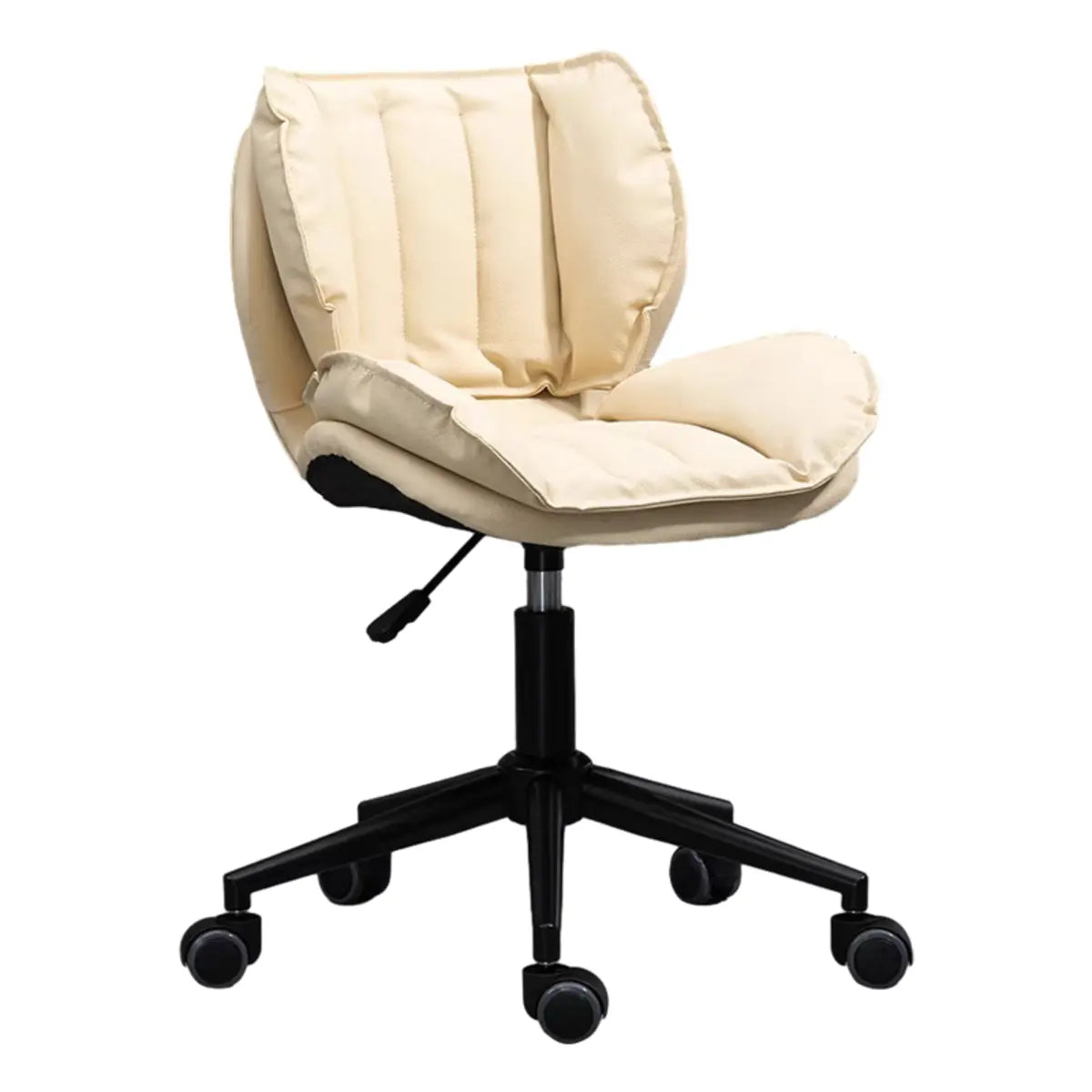 Modern Beige Upholstered Alloy Office Stool with Wheels — Silver / Brown
