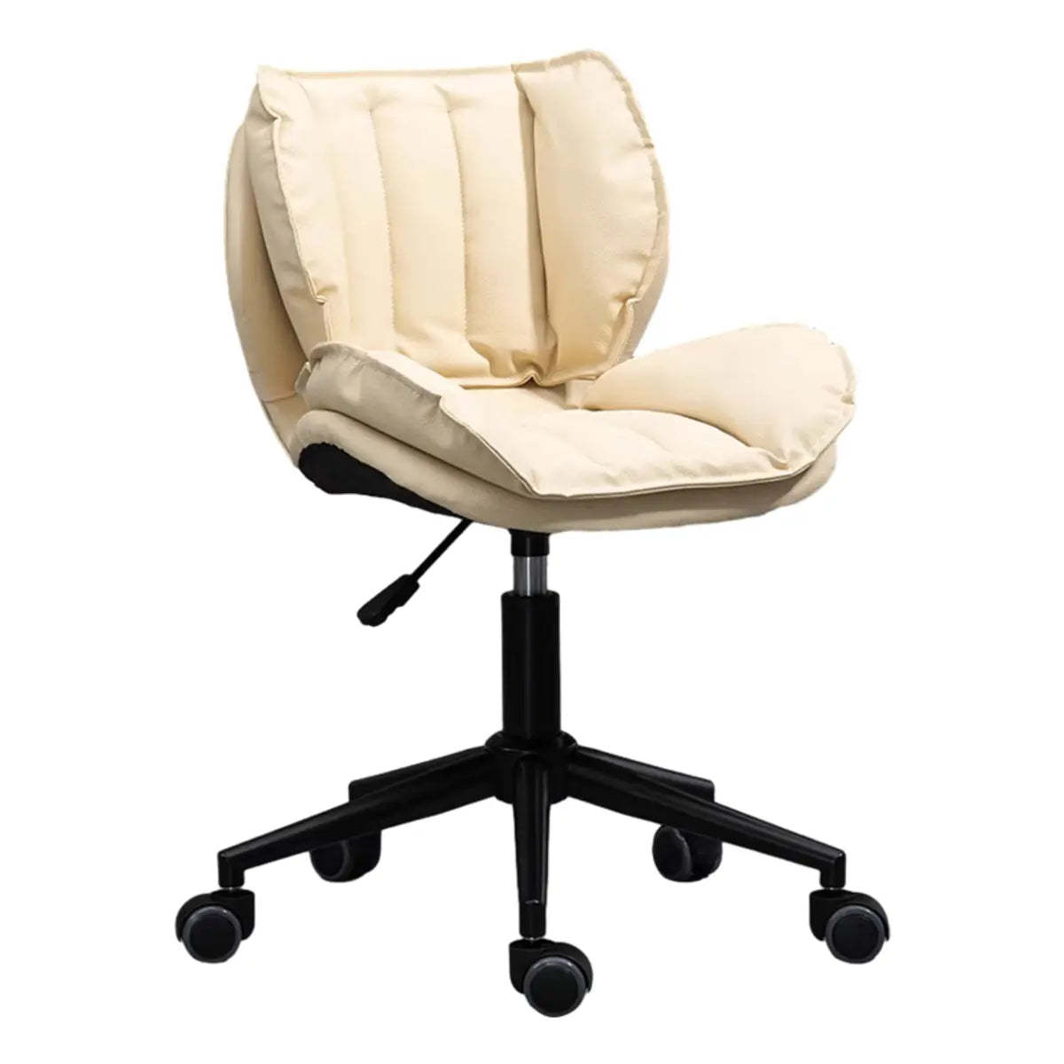 Modern Beige Upholstered Alloy Office Stool with Wheels — Silver / Brown