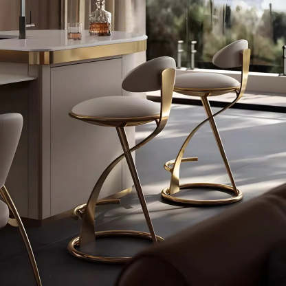 Upholstered Sculpted Metal Curved Back Bar Stool
