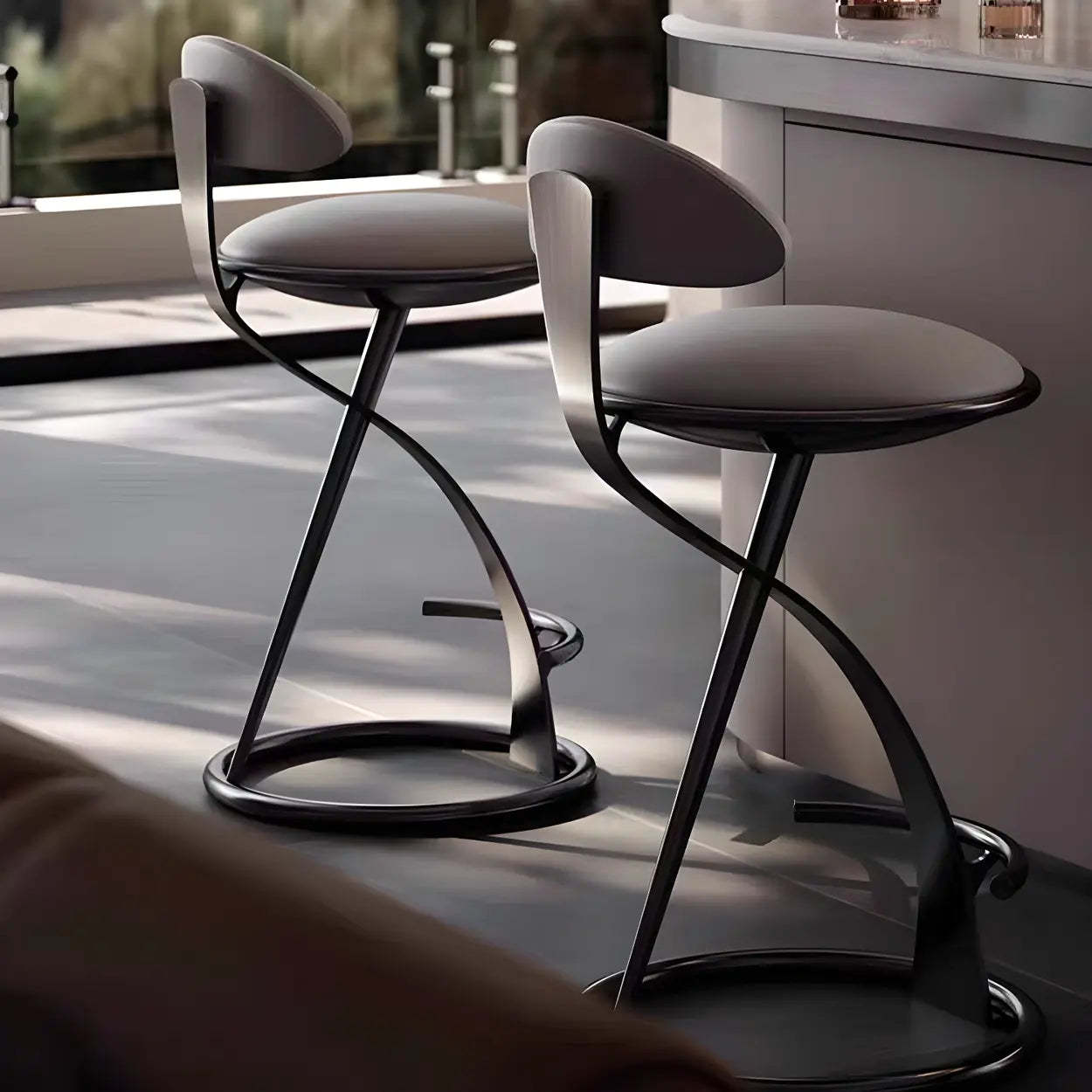 Upholstered Sculpted Metal Curved Back Bar Stool