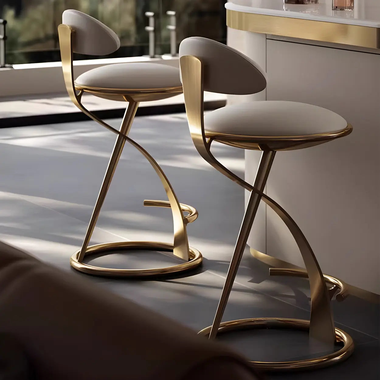 Upholstered Sculpted Metal Curved Back Bar Stool
