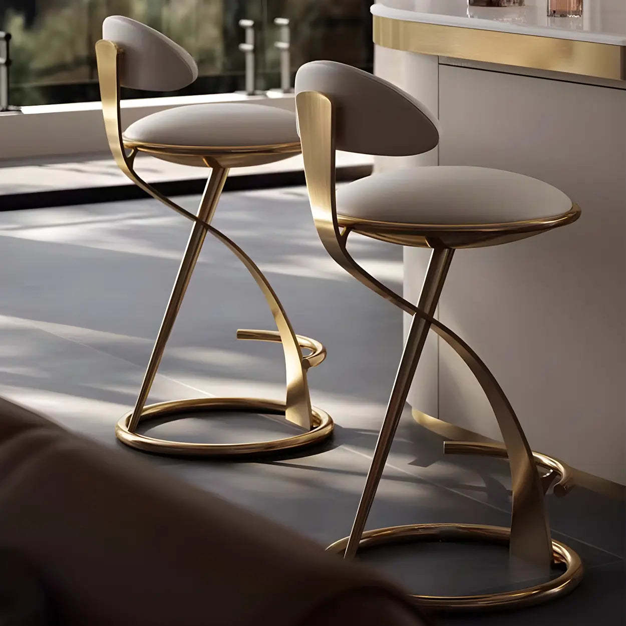 Upholstered Sculpted Metal Curved Back Bar Stool