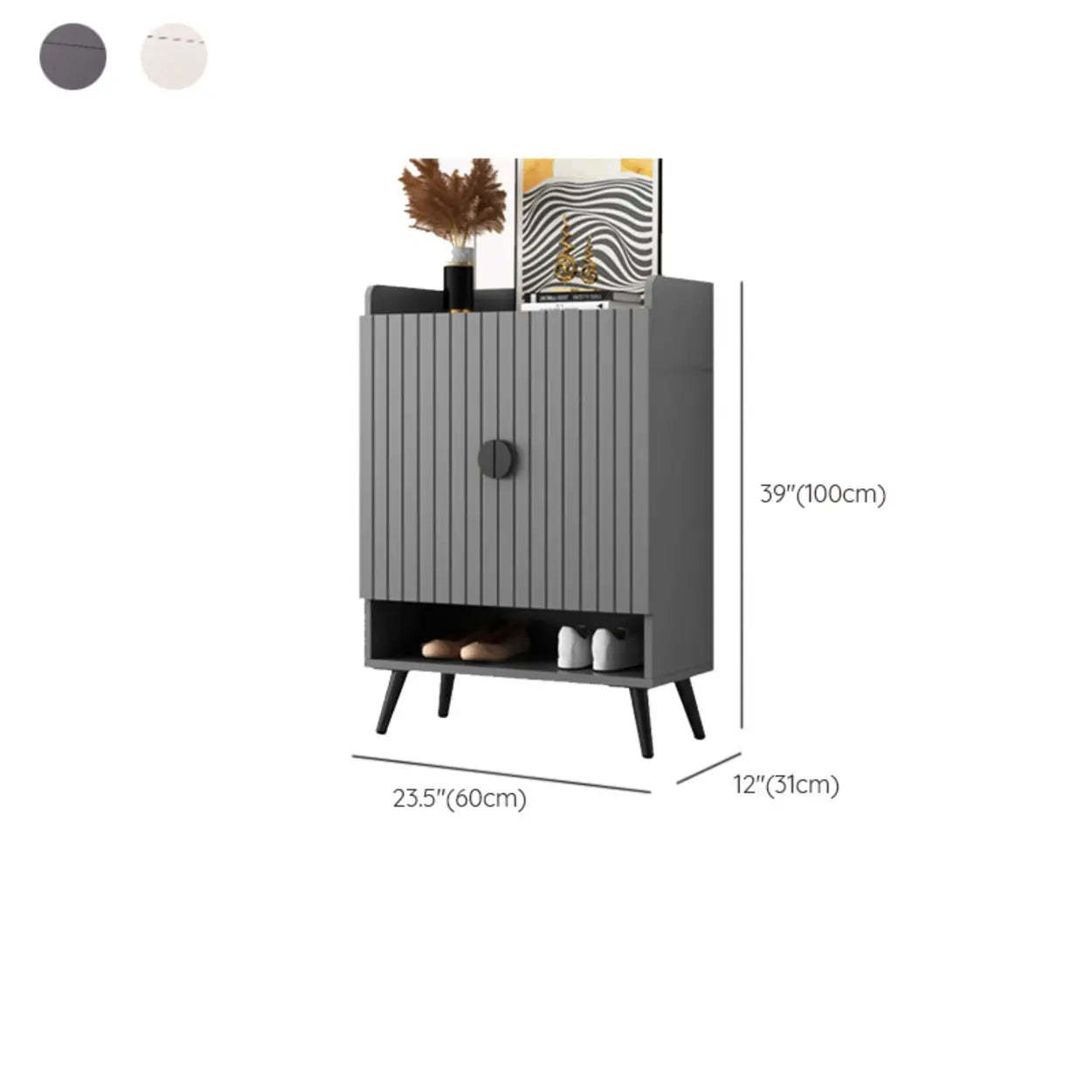 Modern Gray Wood Entry Shoe Storage Bench Cabinet