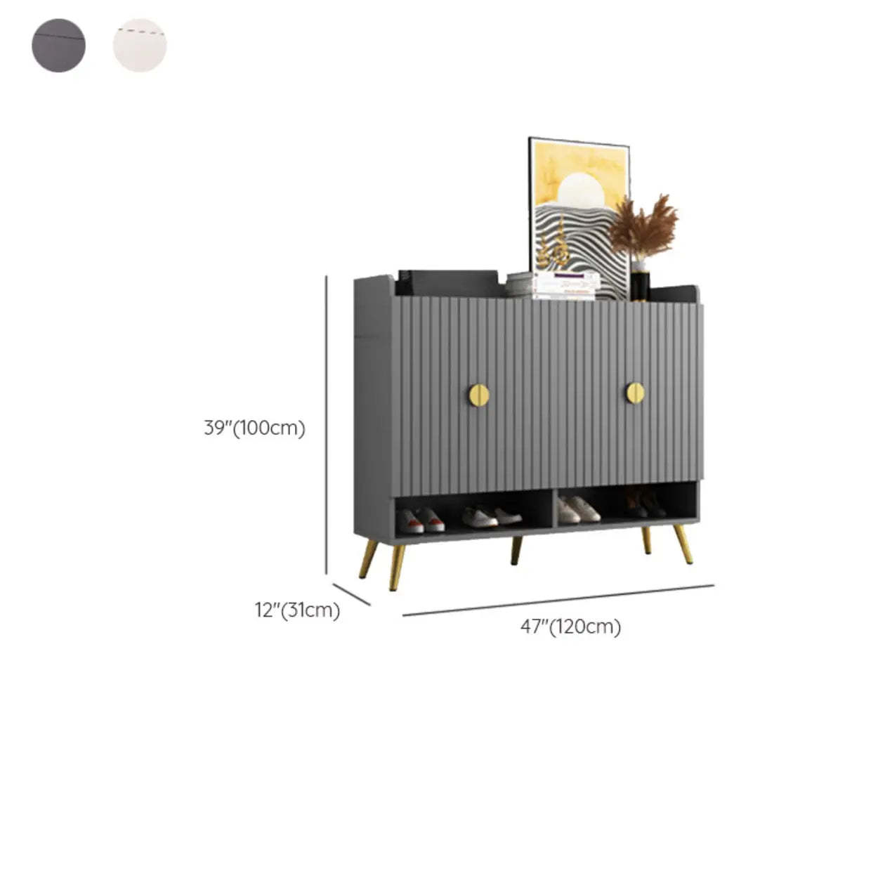 Modern Gray Wood Entry Shoe Storage Bench Cabinet