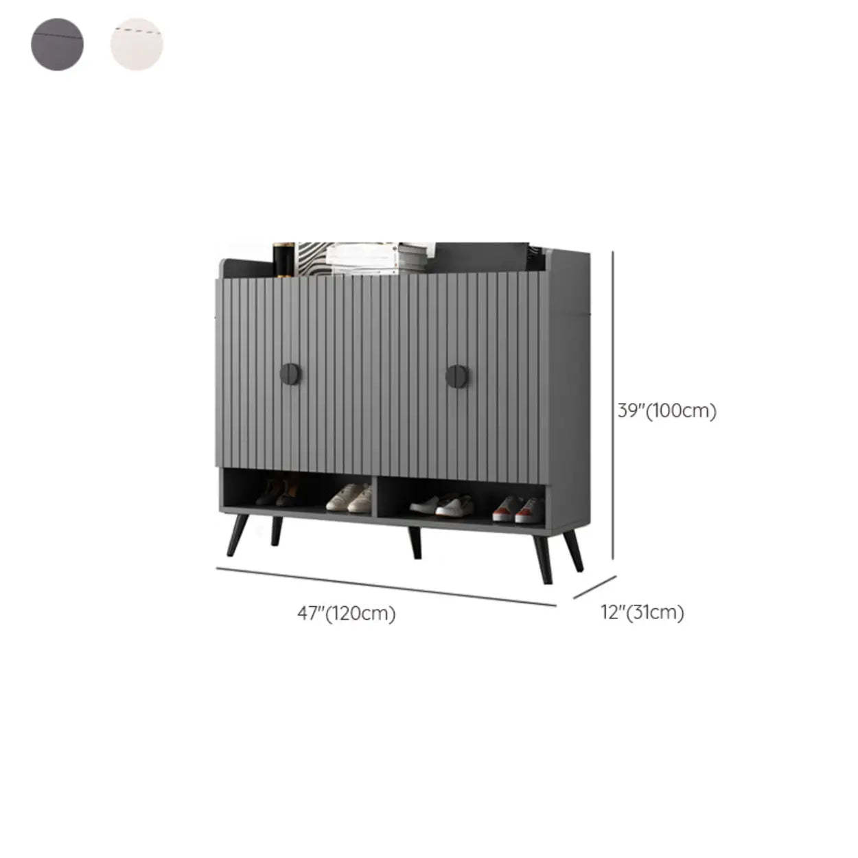 Modern Gray Wood Entry Shoe Storage Bench Cabinet