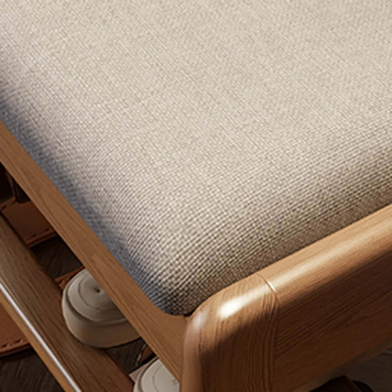 Modern Brown Wood Entryway 2-Tier Shoe Storage Bench — Natural