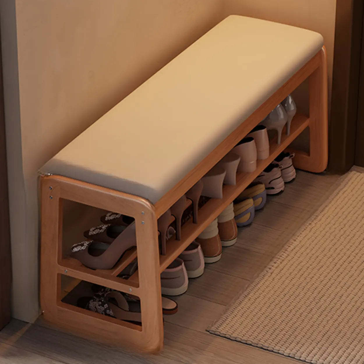 Brown wood storage shoe storage - modern