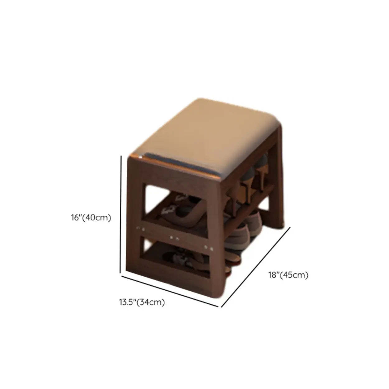 Modern Brown Wood Entryway 2-Tier Shoe Storage Bench