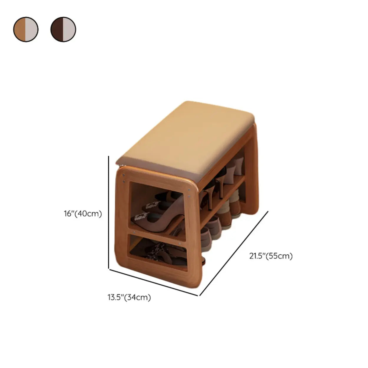 Modern Brown Wood Entryway 2-Tier Shoe Storage Bench