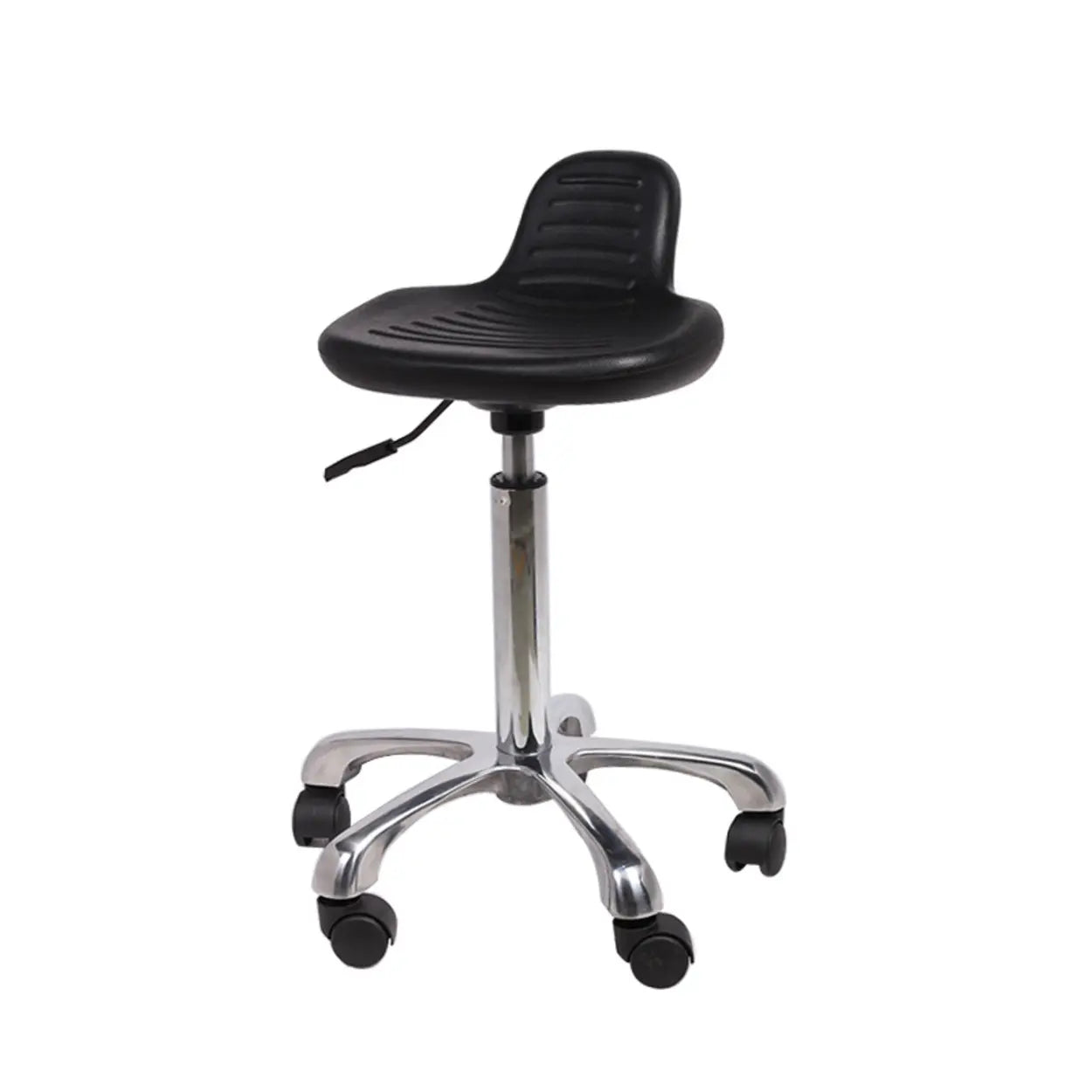 Modern Black Alloy Low-Back Stool with Casters