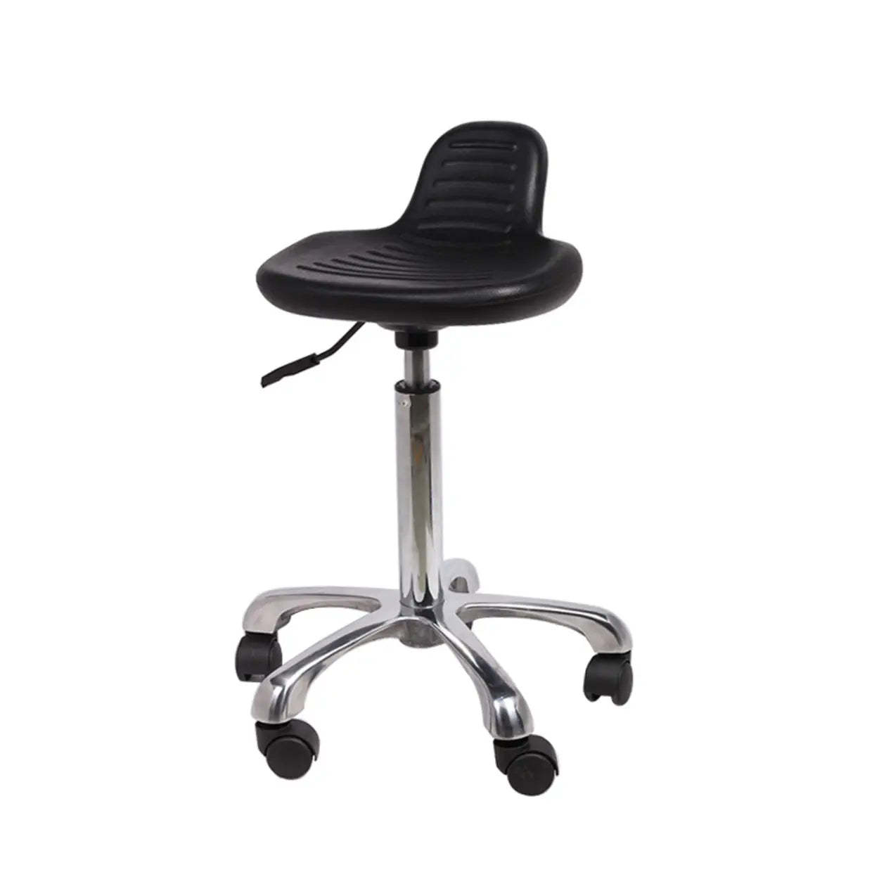 Modern Black Alloy Low-Back Stool with Casters
