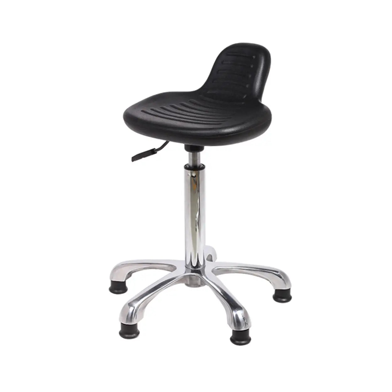 Modern Black Alloy Low-Back Stool with Casters