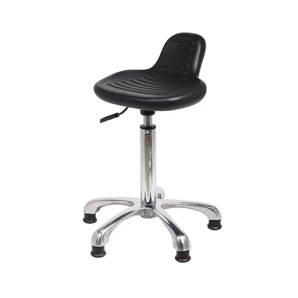 Modern Black Alloy Low-Back Stool with Casters