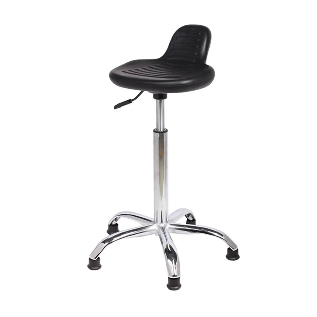 Modern Black Alloy Low-Back Stool with Casters