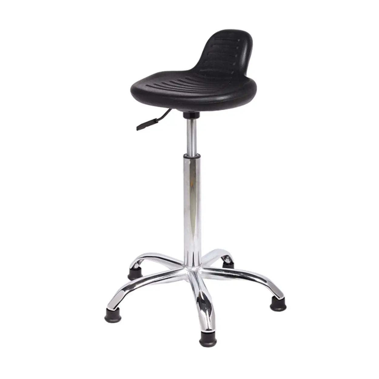 Modern Black Alloy Low-Back Stool with Casters