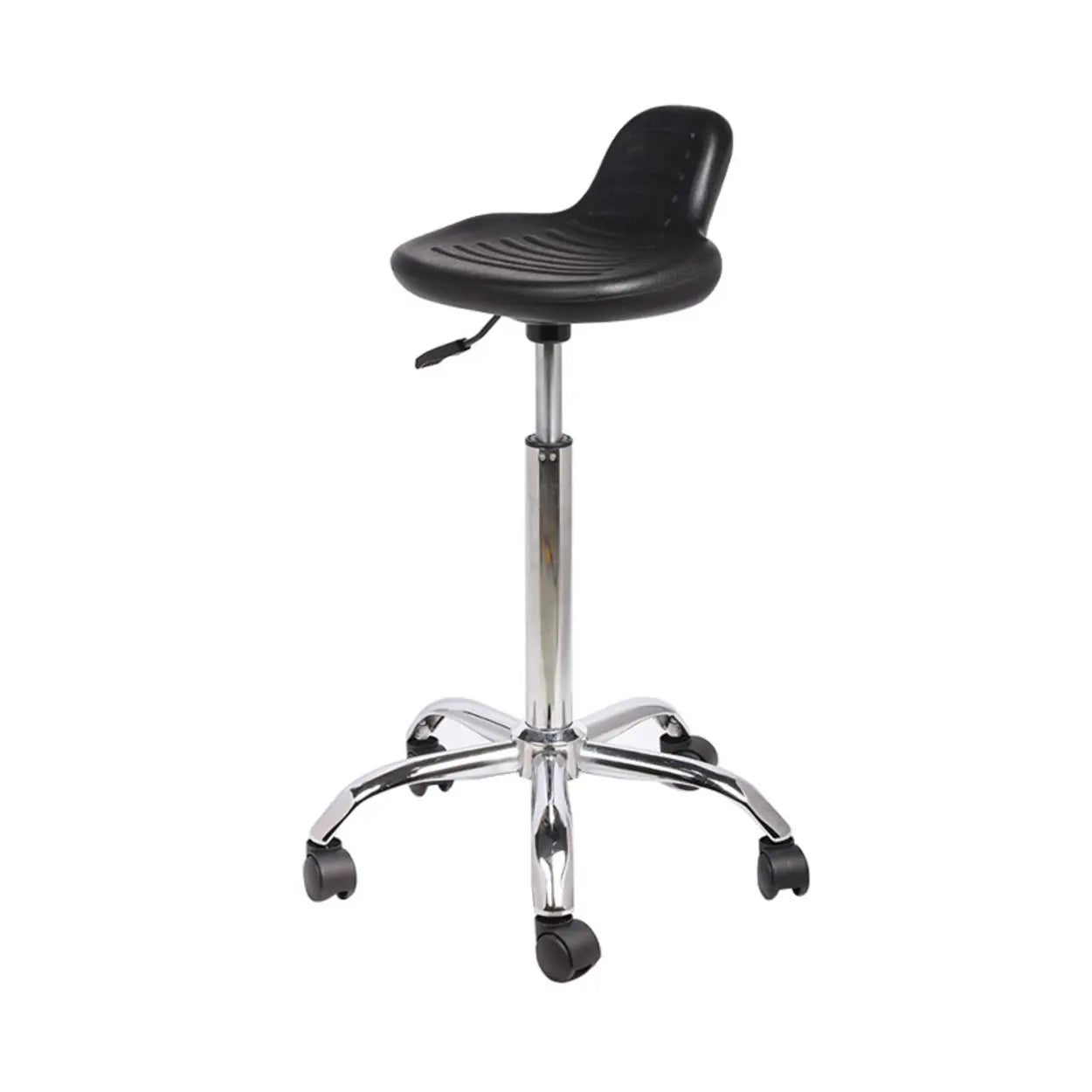 Modern Black Alloy Low-Back Stool with Casters