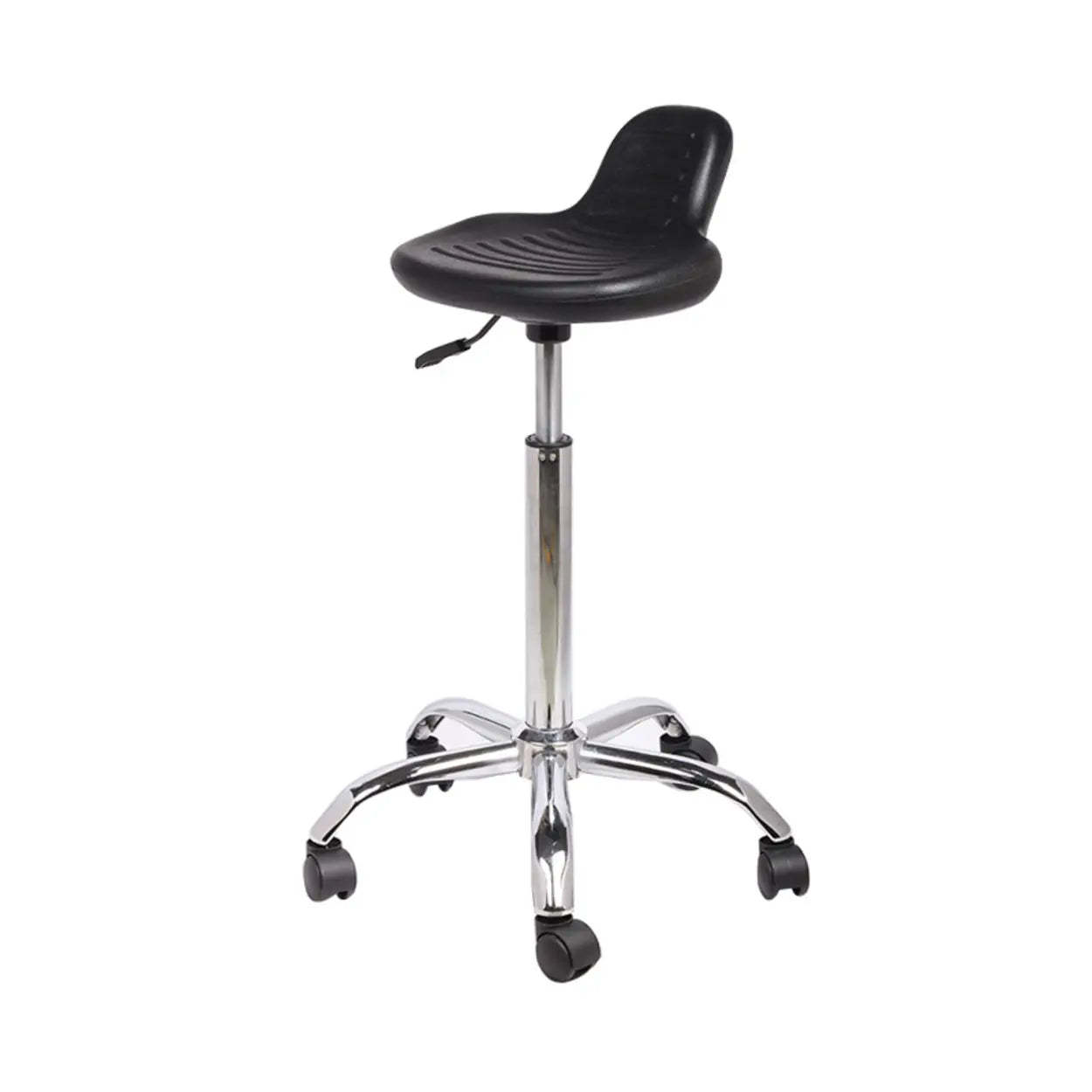 Modern Black Alloy Low-Back Stool with Casters