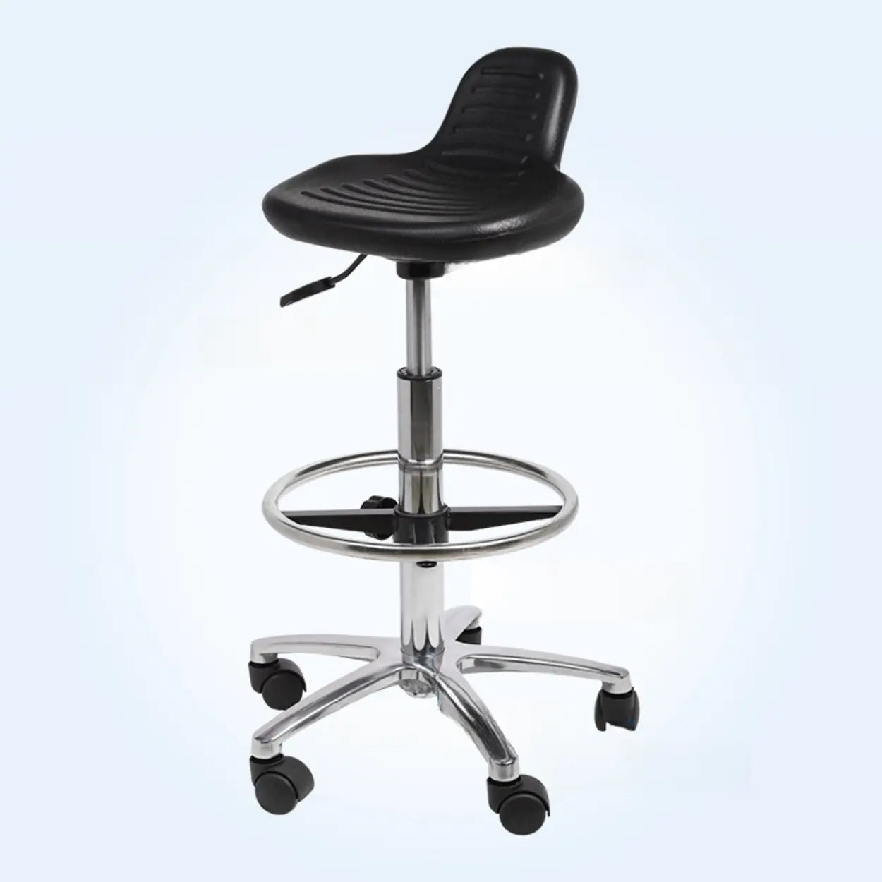 Modern Black Alloy Low-Back Stool with Casters