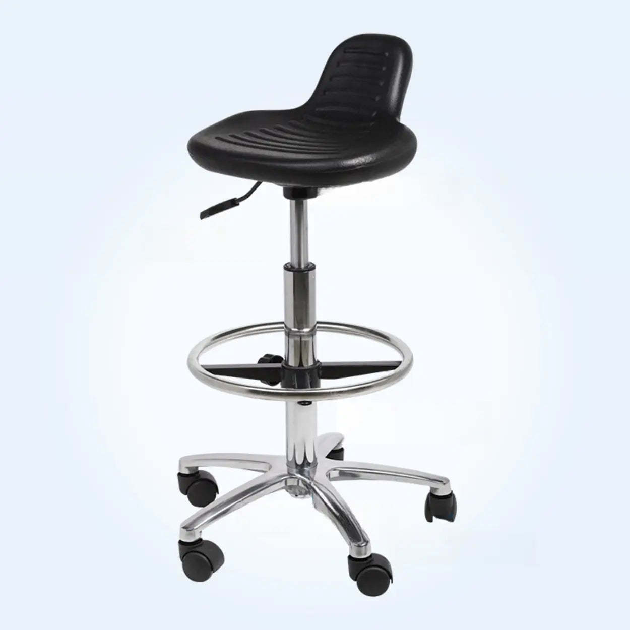 Modern Black Alloy Low-Back Stool with Casters