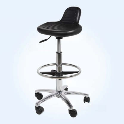 Modern Black Alloy Low-Back Stool with Casters