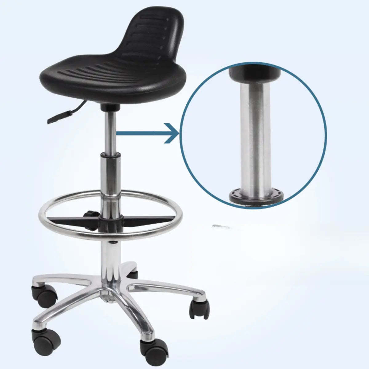 Modern Black Alloy Low-Back Stool with Casters