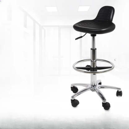 Modern Black Alloy Low-Back Stool with Casters — Casters Included / Aluminium Alloy Leg / Footring Included