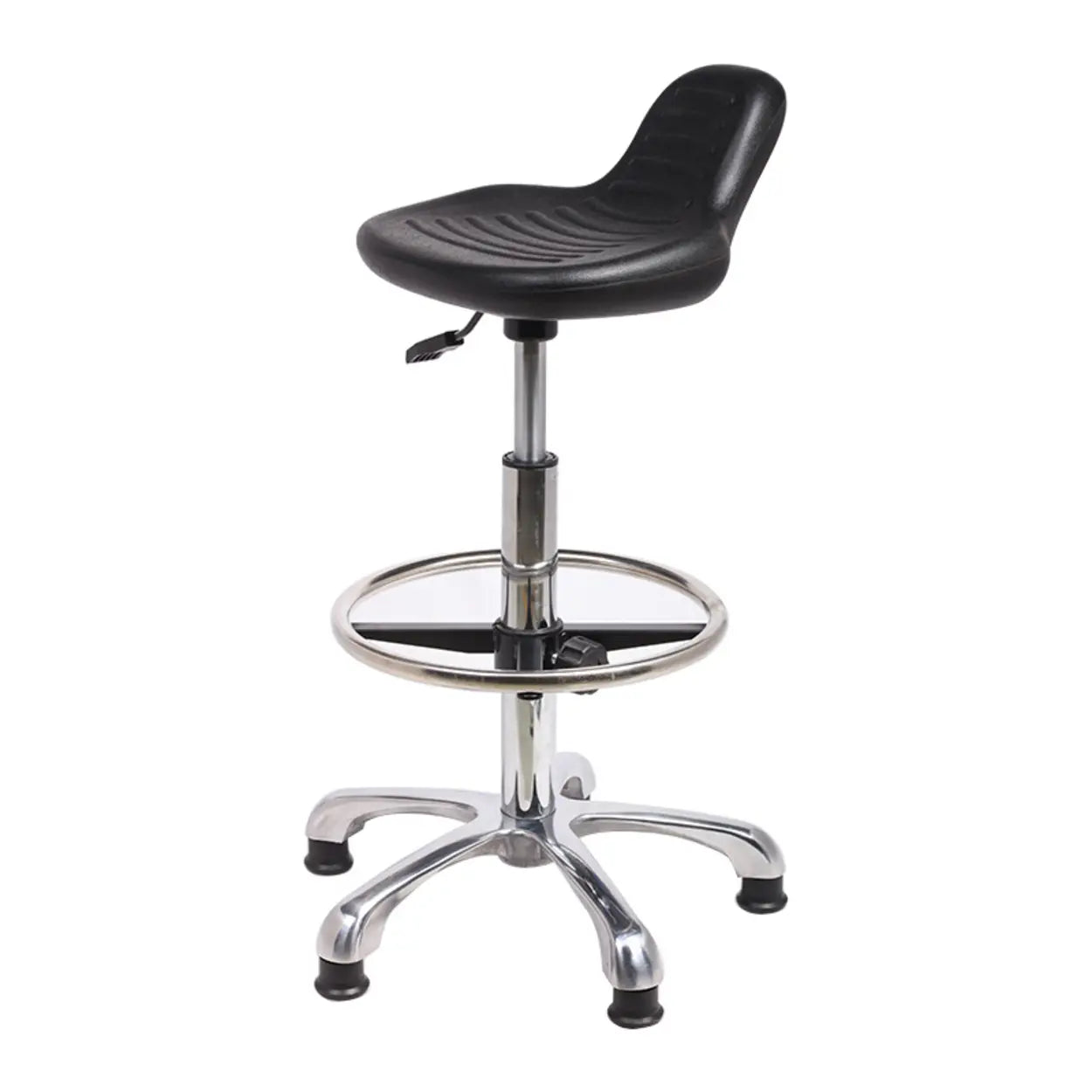 Modern Black Alloy Low-Back Stool with Casters — Casters Included / Metal Feet / Footring Included